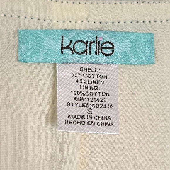 Karlie Women's Boho Embroidered Dress Top Small Cotton Linen Cap Sleeve Lined - Picture 2 of 11